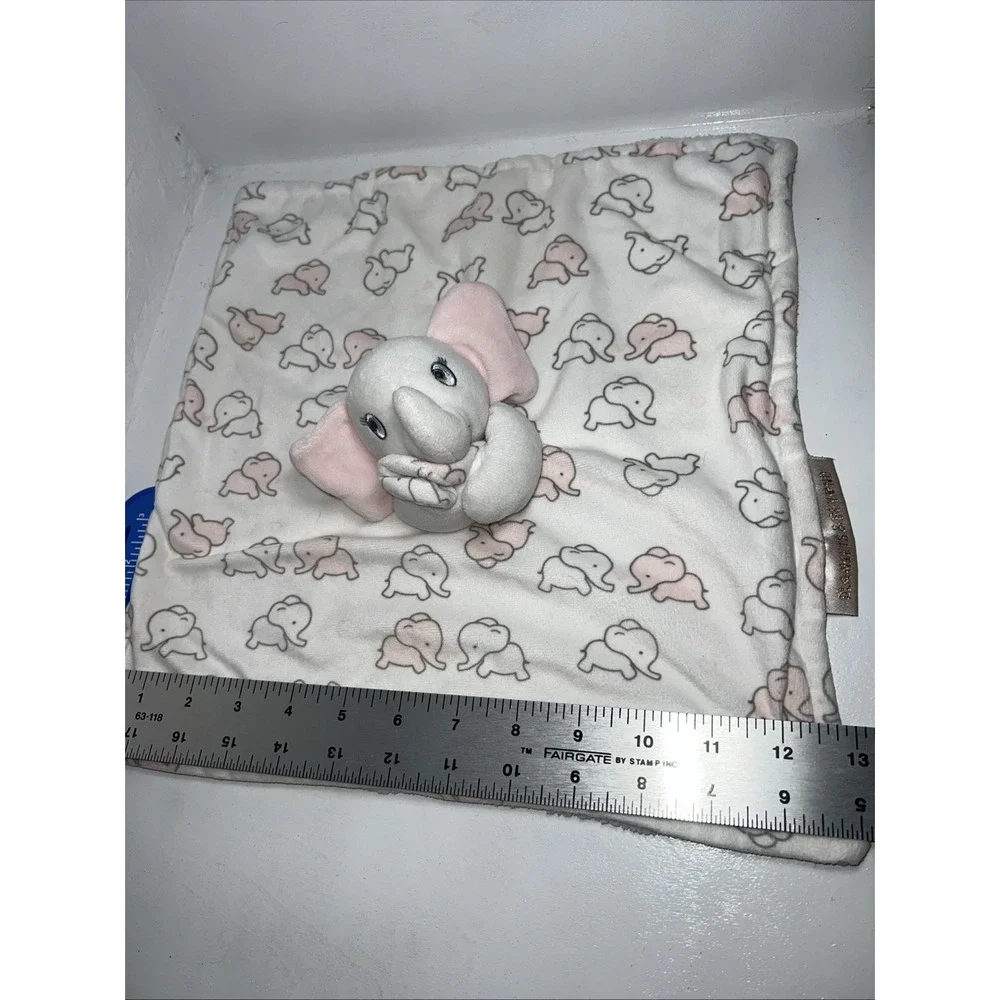 Blankets & Beyond Gray & White & Pink Elephant Lovey Security Blanket
